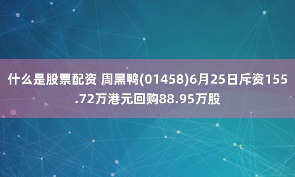 什么是股票配资 周黑鸭(01458)6月25日斥资155.72万港元回购88.95万股